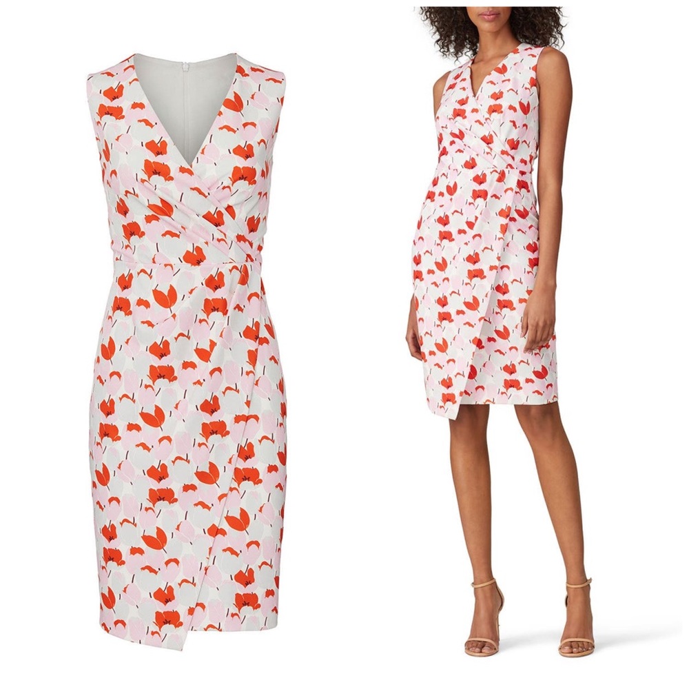 NWT Black Halo Avilla Tulip Print Faux Wrap Sheath Dress | Size 2